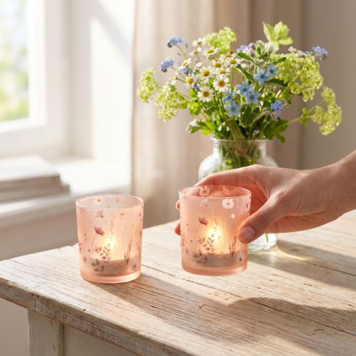 Artikel Elegant ljusstake med en delikat blommig design för harmonisk rumsinredning, 8 cm, 4 stycken