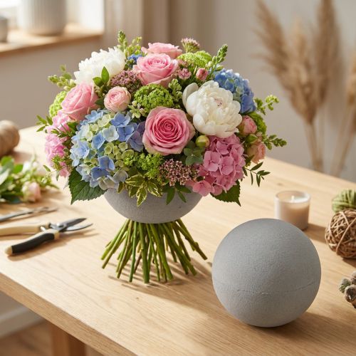 Blommig skumkula pluggbar kula grå Ø12cm 6 st | Floristik24.se