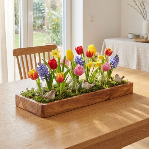 Rektangulär träbricka tillverkad av oljad akaciaträ, 40x15x4cm | Floristik24.se