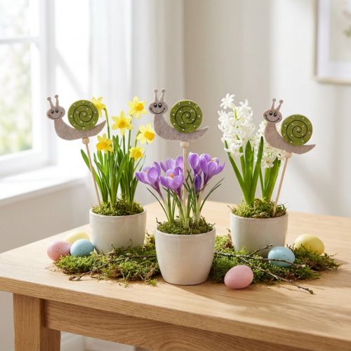 Artikel Blompinne Snigeldekoration Trä Filt Grön 6,5cm 12 St