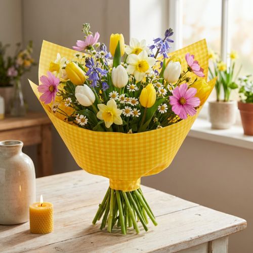 Manschettpapper silkespapper blompapper gul rutig 25cm 100m | Floristik24.se
