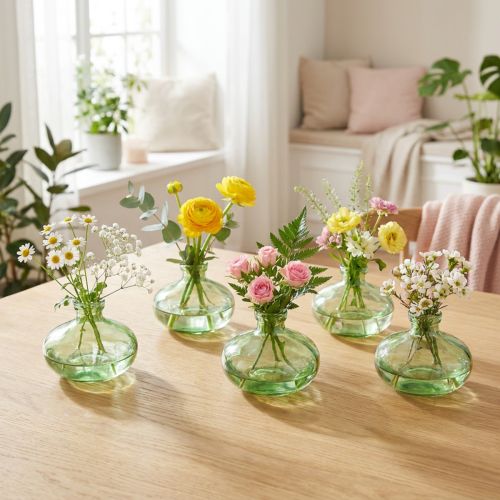 Glasvaser lökformade gröna minivaser glas Ø9cm H6cm 6 st | Floristik24.se