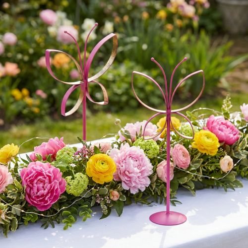 Artikel Butterfly Metall Dekorstativ Fuchsia Guld H29cm 2 st