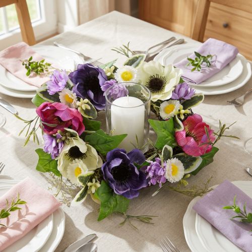Artikel Konstgjord blomsterkrans Anemoner Tusenskönor Lila Vit Ø25cm