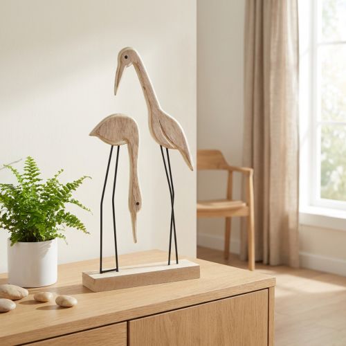 Stativ träfigur kranpar natur 27,5×13cm 2 st | Floristik24.se