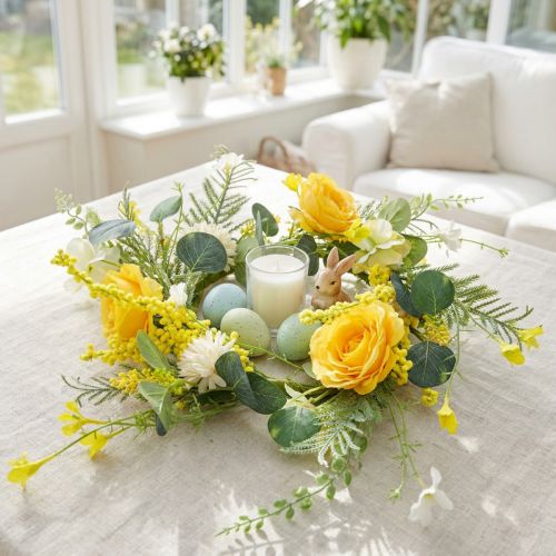 Konstgjord blomsterkrans Konstgjord blomsterkrans gul vit 42cm | Floristik24.se