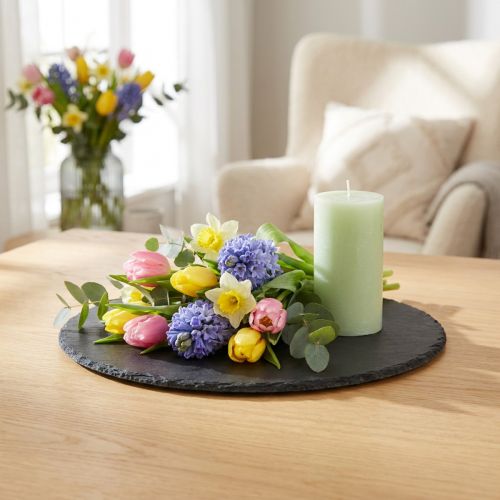 Naturskiffertallrik Rund stenbricka Svart Ø15cm 6 st | Floristik24.se