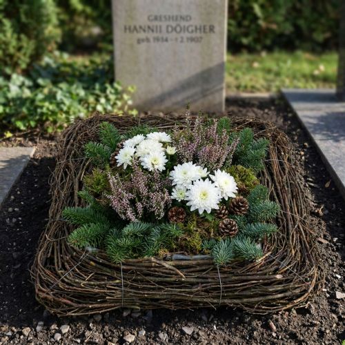 Artikel Dekorativ växtkudde med naturliga kvistar, 40x40 cm - Perfekt för begravningsarrangemang och gravdekorationer, naturlig rottingdesign