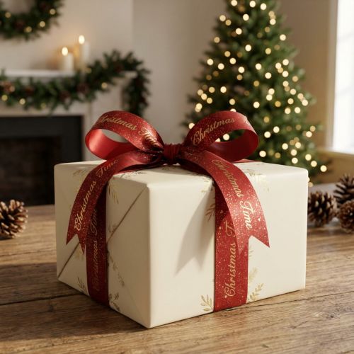Artikel Julband Christmas Time Ribbon Rött Guld 15mm 20m