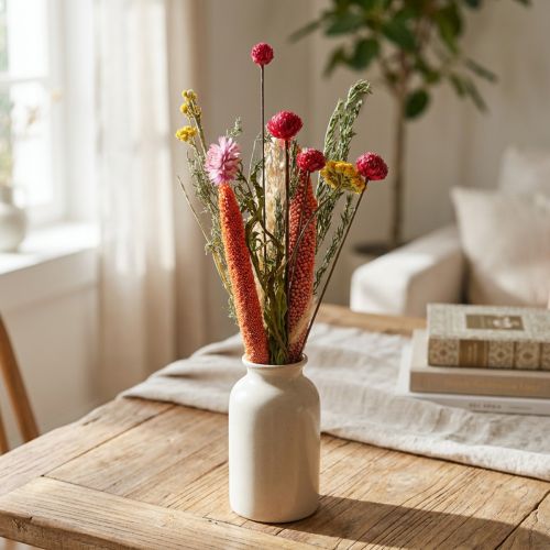 Dekorativ torkad blombukett, rosa vildblomsmix DIY-set, kreativ bordsdekoration, 30-35 cm hög | Floristik24.se