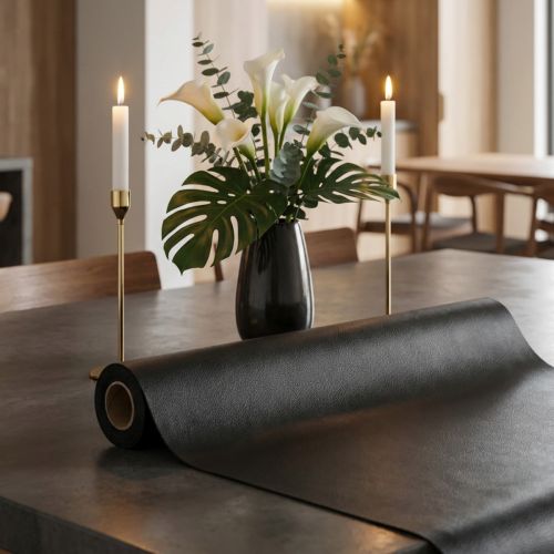 Imiterat läder svart dekorativt tyg svart läder 33cm×1,35m | Floristik24.se