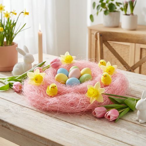 Artikel Sisal gräs för pyssel, hantverksmaterial naturmaterial rosa 300g