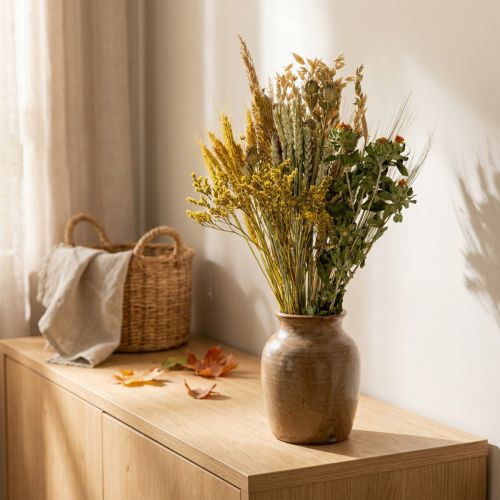 Verktygssats med torkade blommor, gult för kreativa buketter och dekorativa kransar, 60 cm – naturprodukt | Floristik24.se