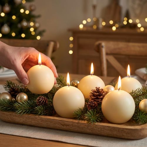 Krämfärgade kulljus, 60 mm, set om 16, julljus, festlig stämning, RAL-kvalitetsmärke | Floristik24.se