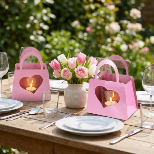 Artikel Lykta i metall med glaspåse rosa H18cm 2 st