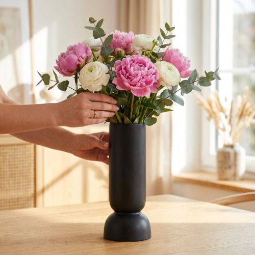 Keramikvas Svart Modern Oval Form Ø11cm H25,5cm | Floristik24.se