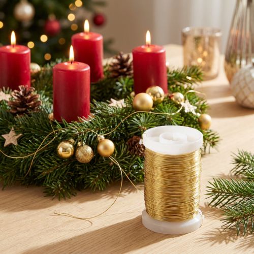 Blomstertråd, myrtentråd, dekorationstråd, guld, 0,30 mm, 100 g, 3 stycken, för hantverk, smyckestillverkning och dekoration | Floristik24.se