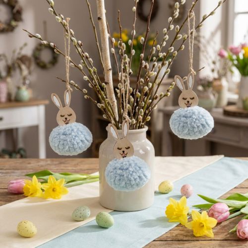 Artikel Puschelbunny blå deco hänge träplysch ca 7×7×10cm 6st