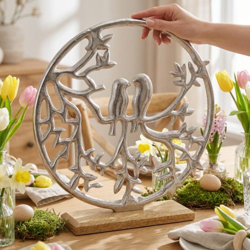 Bordsdekorationsfjäder, dekorativ ring fågel deco silver H37,5cm | Floristik24.se
