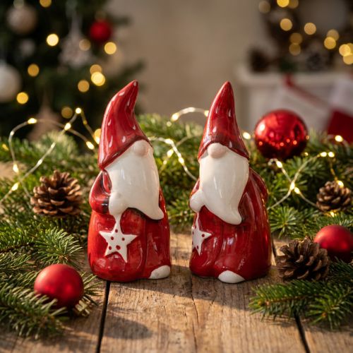 Jultomtefigur Nicholas röd, vit keramik H13,5cm 2st | Floristik24.se