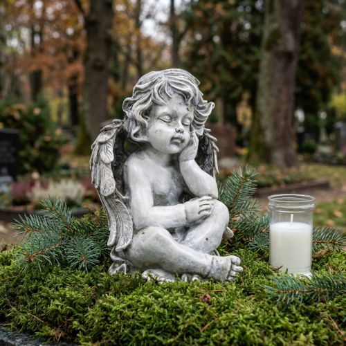 Artikel Grabengel Ängel Grå Grav Figur Gravdekoration 24cm