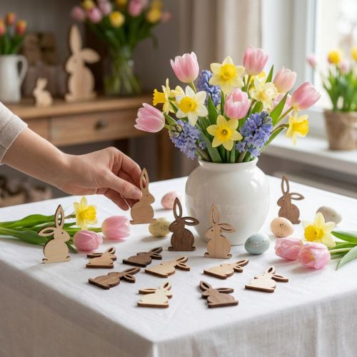 Trädekorationer, påskbitar, påskhare, gula toner 4cm, 72 stycken | Floristik24.se