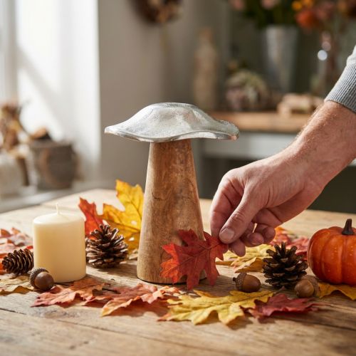 Bordsdekoration deco svamp metall trä silver trä svamp H14cm | Floristik24.se