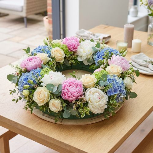 Artikel Blommig skumkrans, träskiva, våt blommig skum, 38 cm, 2 stycken