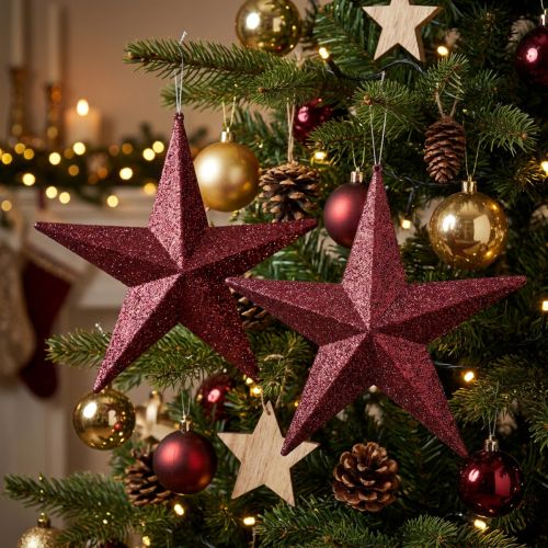 Dekorativ galge glitterstjärna vinröd 21cm 2st | Floristik24.se