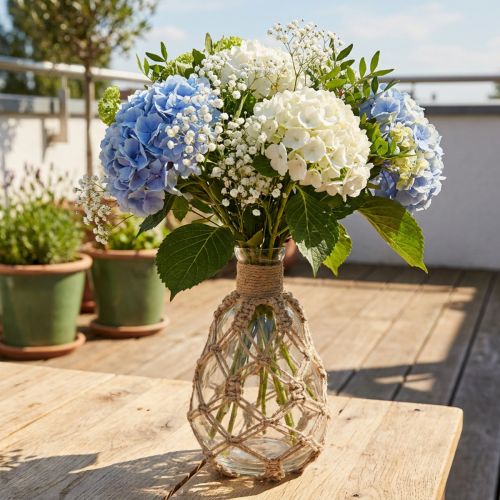 Artikel Glasvas macrame jute natur sommar maritimt Ø11cm H19,5cm