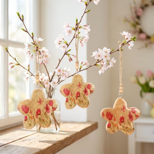 Trähänge Vårblommor i Naturrosa H9cm 4 st | Floristik24.se