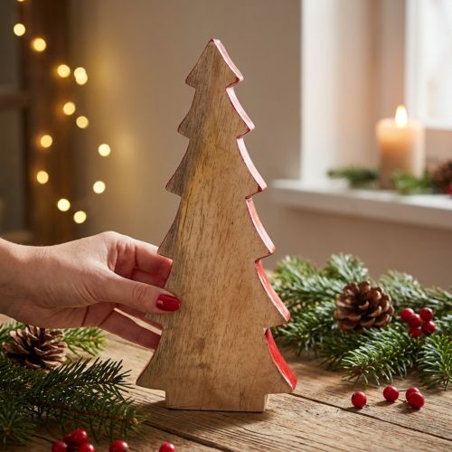 Juldekoration granträd träröd, naturlig 28cm | Floristik24.se