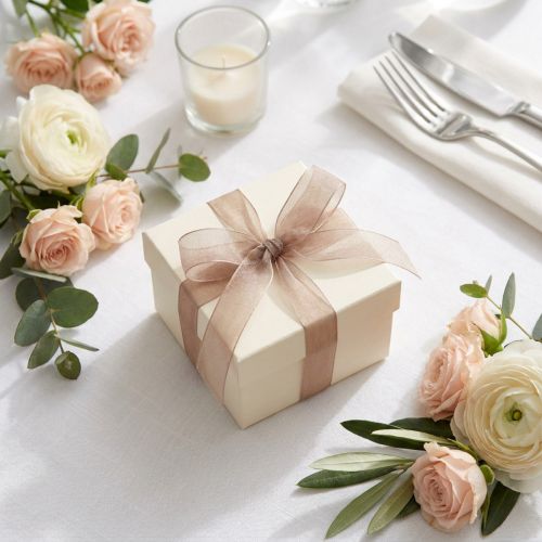 Artikel Organza band presentband beige band självkant taupe 15mm 50m