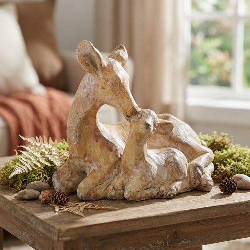 Dekorativ figur hjort med fawn gjuten sten brun vit 20×11×17 cm | Floristik24.se