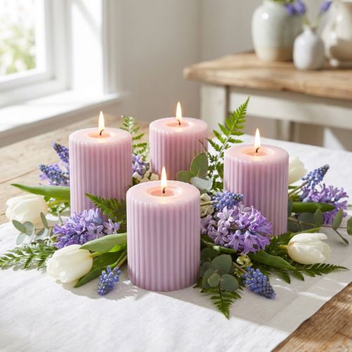 Artikel Pelarljus lila räfflade ljus dekoration 70/90mm 4 st