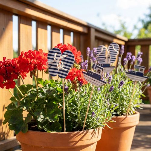 Garden Stake Maritime Träflip Flops Båt Blå Vit 8cm 12 st | Floristik24.se