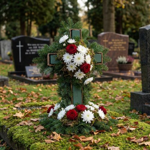 Blommigt skumkors liten grön 42cm 4 stycken sorgeflorister | Floristik24.se