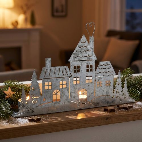 Juldekorationshus, värmeljushållare metall L20cm | Floristik24.se