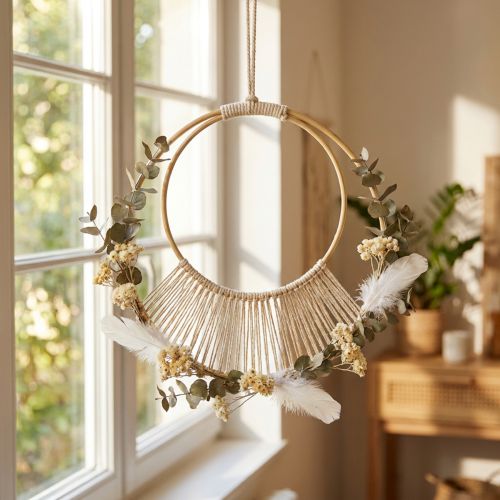 DIY dekorativa hängringar Boho dubbelring naturlig Ø20/15cm set om 4 | Floristik24.se