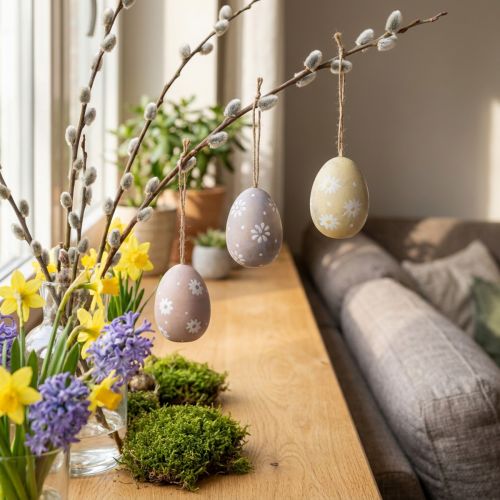 Påskägg med blomdekor för upphängning av träägg sorterade 7cm 3st | Floristik24.se