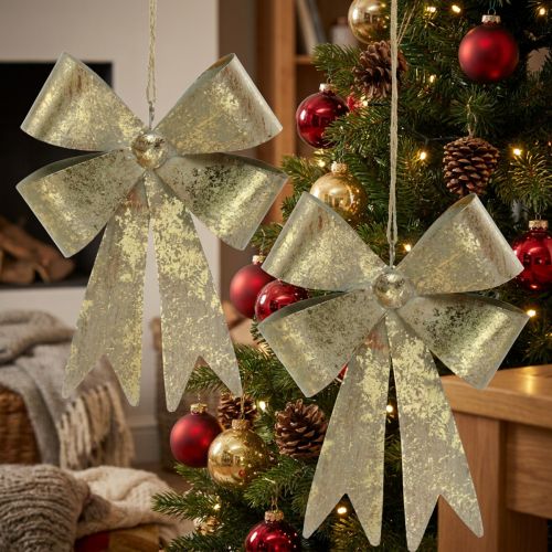 Slingor av metall, julhänget, adventsdekoration gyllene, antikt utseende H18cm B12,5cm 2st | Floristik24.se