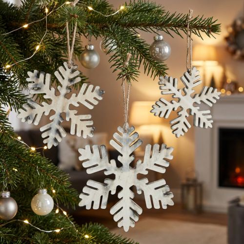 Trä snöflingor vit-grå sort. 7-12cm 6st | Floristik24.se