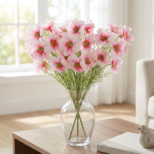 Konstgjorda kosmosblommor rosa 77 cm dekorativa blommor konstgjorda växter sidenblommor set om 3 | Floristik24.se