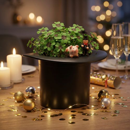Svart cylinder, kruka, nyårsdekoration, kruka, trollhatt H16cm | Floristik24.se