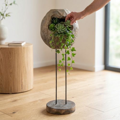 Dekorativ skulpturväxtkula av Paulownia trä H68cm | Floristik24.se