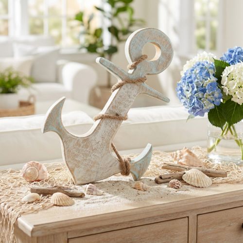 Anchor Deco Wood Maritime Deco Vit Blå 24,5cmx14,5cm | Floristik24.se