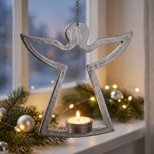 Värmeljushållare med ängel, ljusdekoration att hänga, metall silver H20cm | Floristik24.se