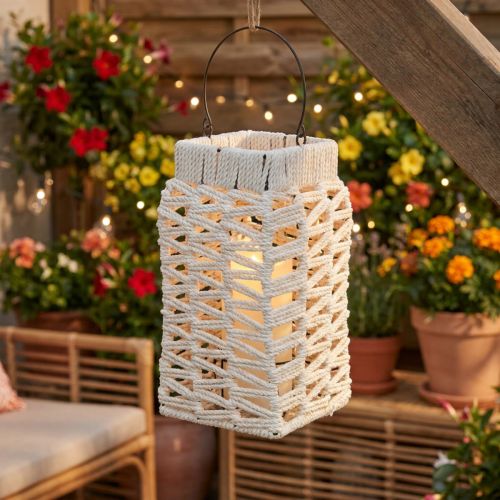 Hängande lykta, sommardekoration, makramé H35,5 cm B19 cm | Floristik24.se