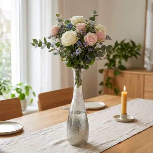 Tvåfärgad glasvas, bordsdekoration av äkta glas klart, silver H40cm | Floristik24.se