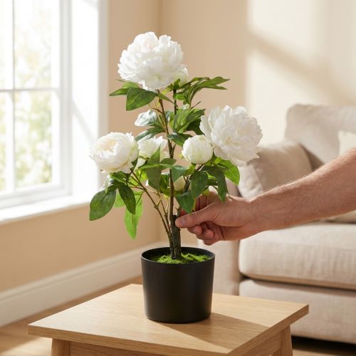 Konstgjord Paeonia, pion i kruka, dekorativ växt vita blommor H57cm | Floristik24.se